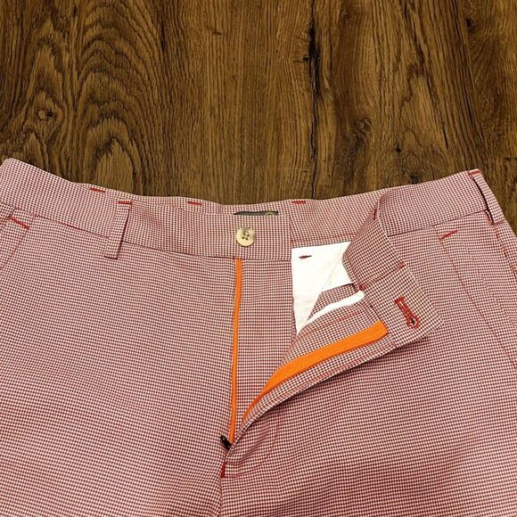 Peter Millar Crown Sport Striped Pink Chino Shorts Mens 32 Golf Preppy Polyester - Picture 3 of 6